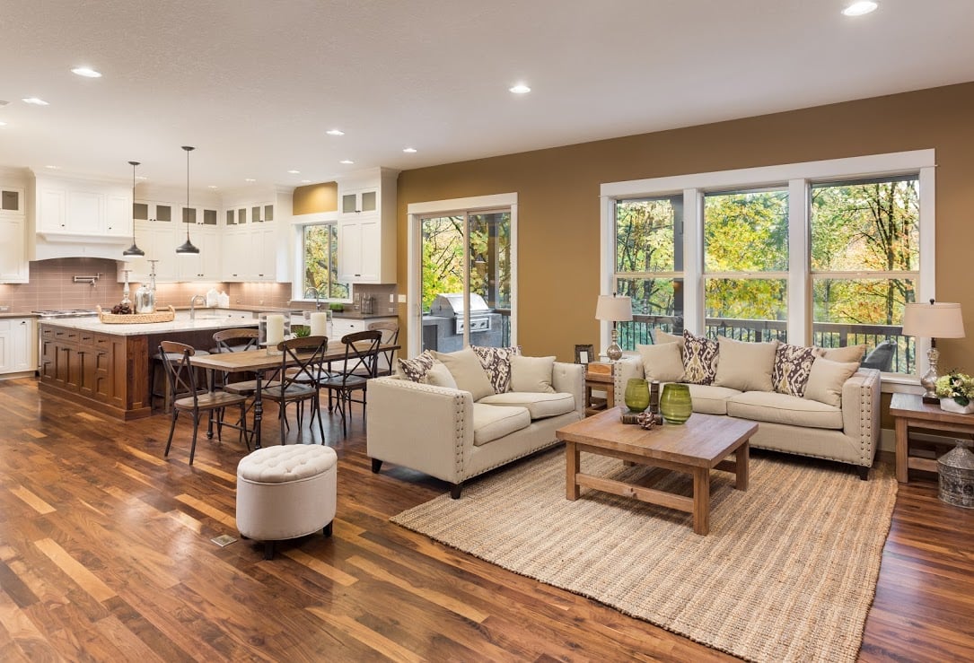 Bright home interior with replacement windows
